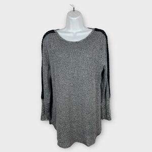 Soft Surroundings Bailey Thermal Black White Long sleeve Blk Crochet Inset Large